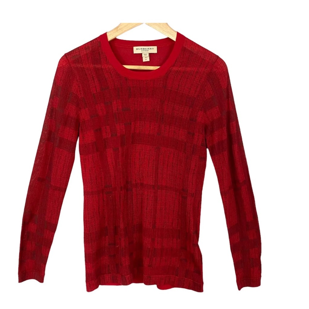 Burberry Long Sleeve Small Top Red Nova Check Plaid Holiday